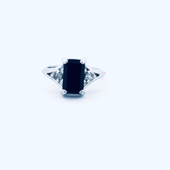 Estate Sterling Silver 925 Black Spinel & Cubic Zirconia Ring Size 5, 3.11g Eleg - Picture 1 of 9